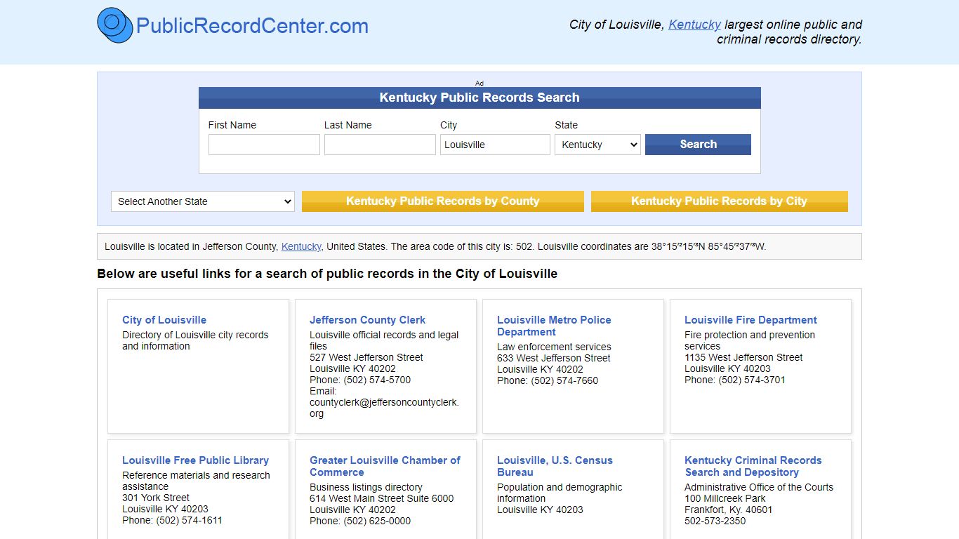Louisville, Kentucky Public Records and Criminal Background Check